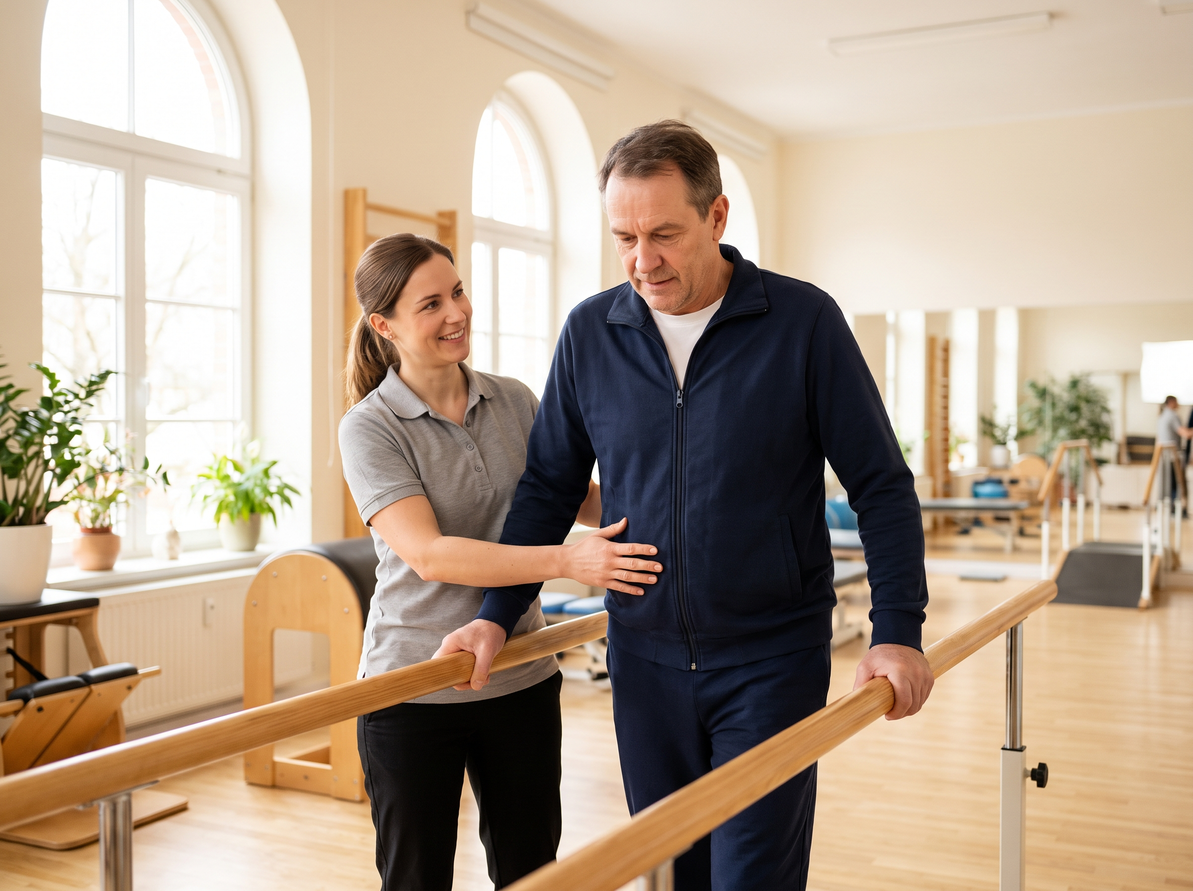 Gait and balance training with support equipment