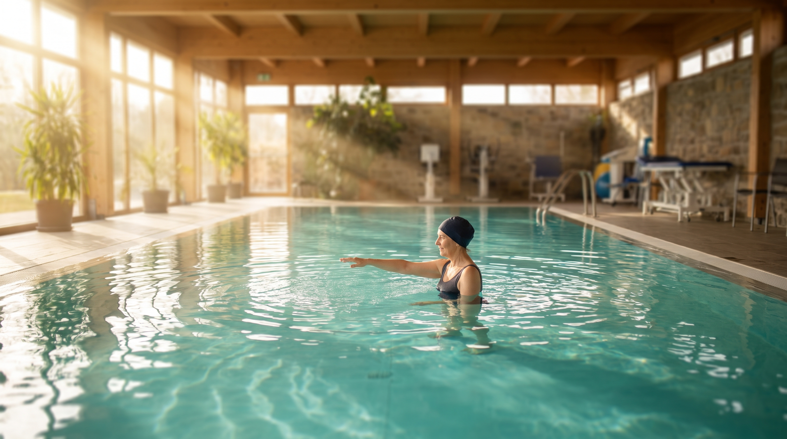 A person doing gentle graded movement in a therapy pool