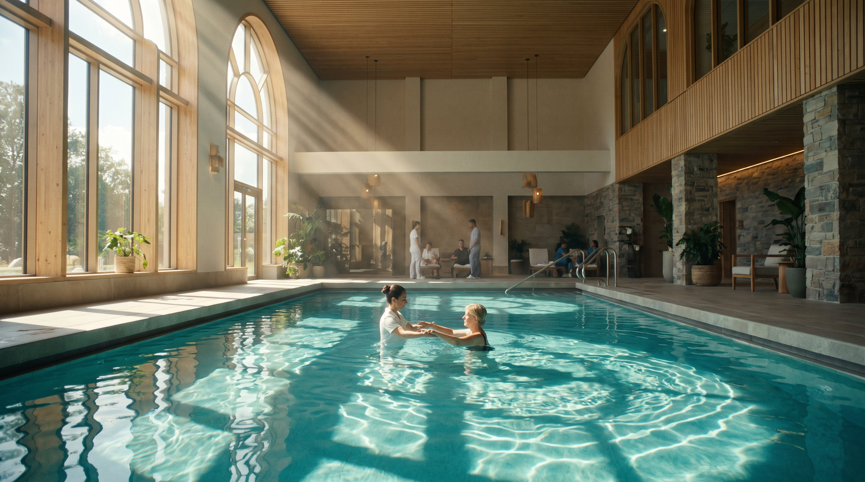 A guided one-on-one aquatic therapy session