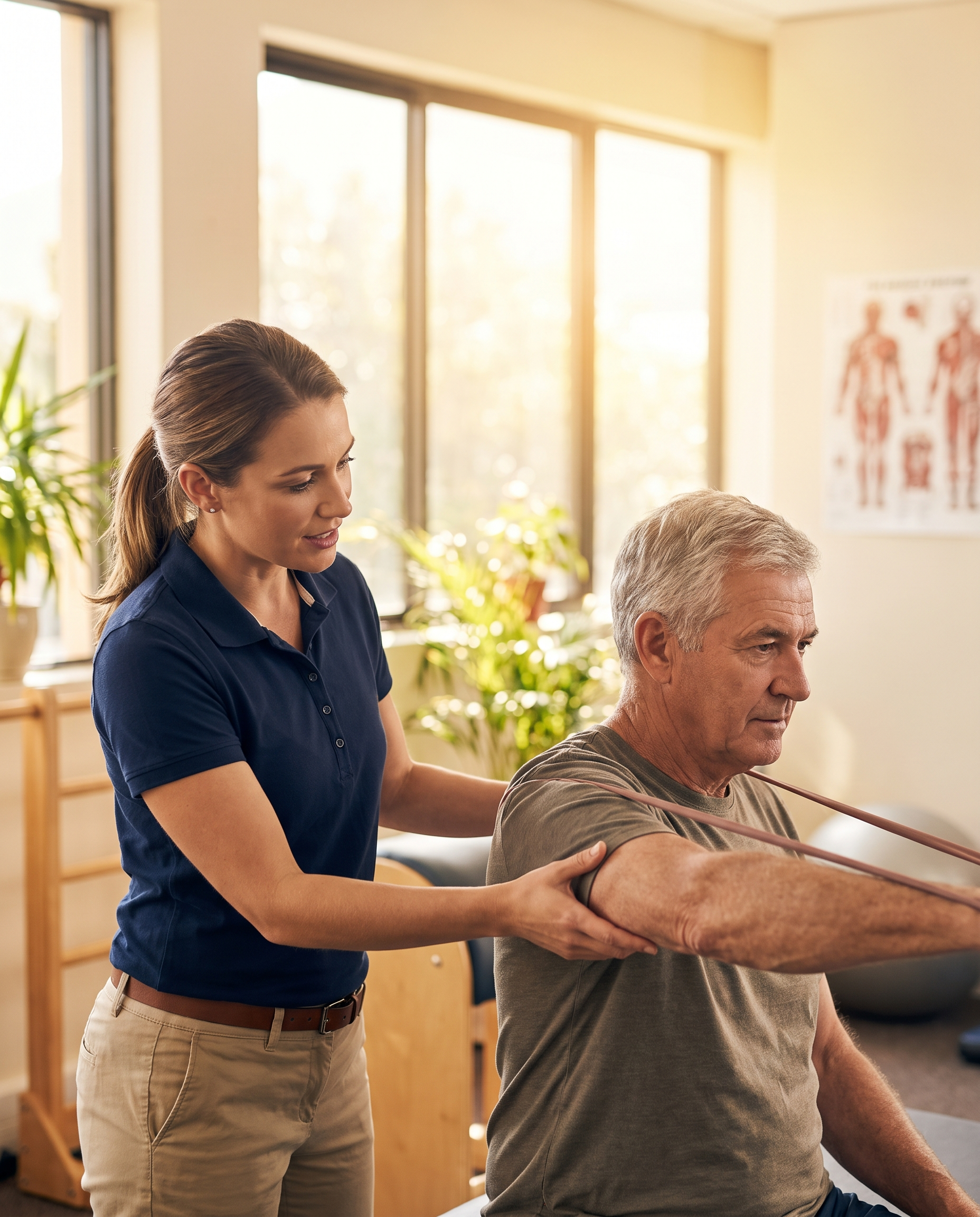 A kinesiologist assessing a veteran patient
