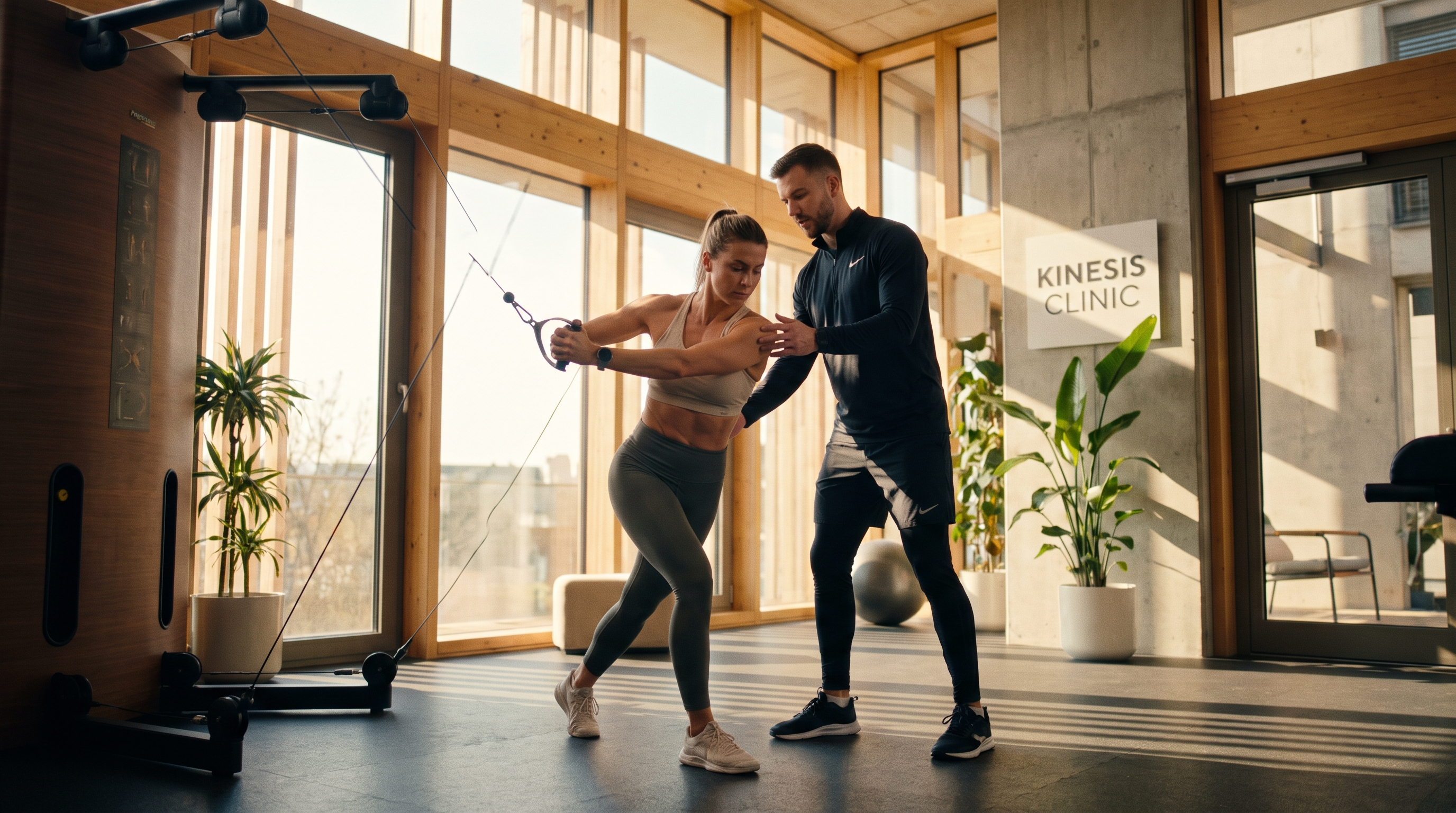 A person doing one-on-one personal training with a kinesiologist