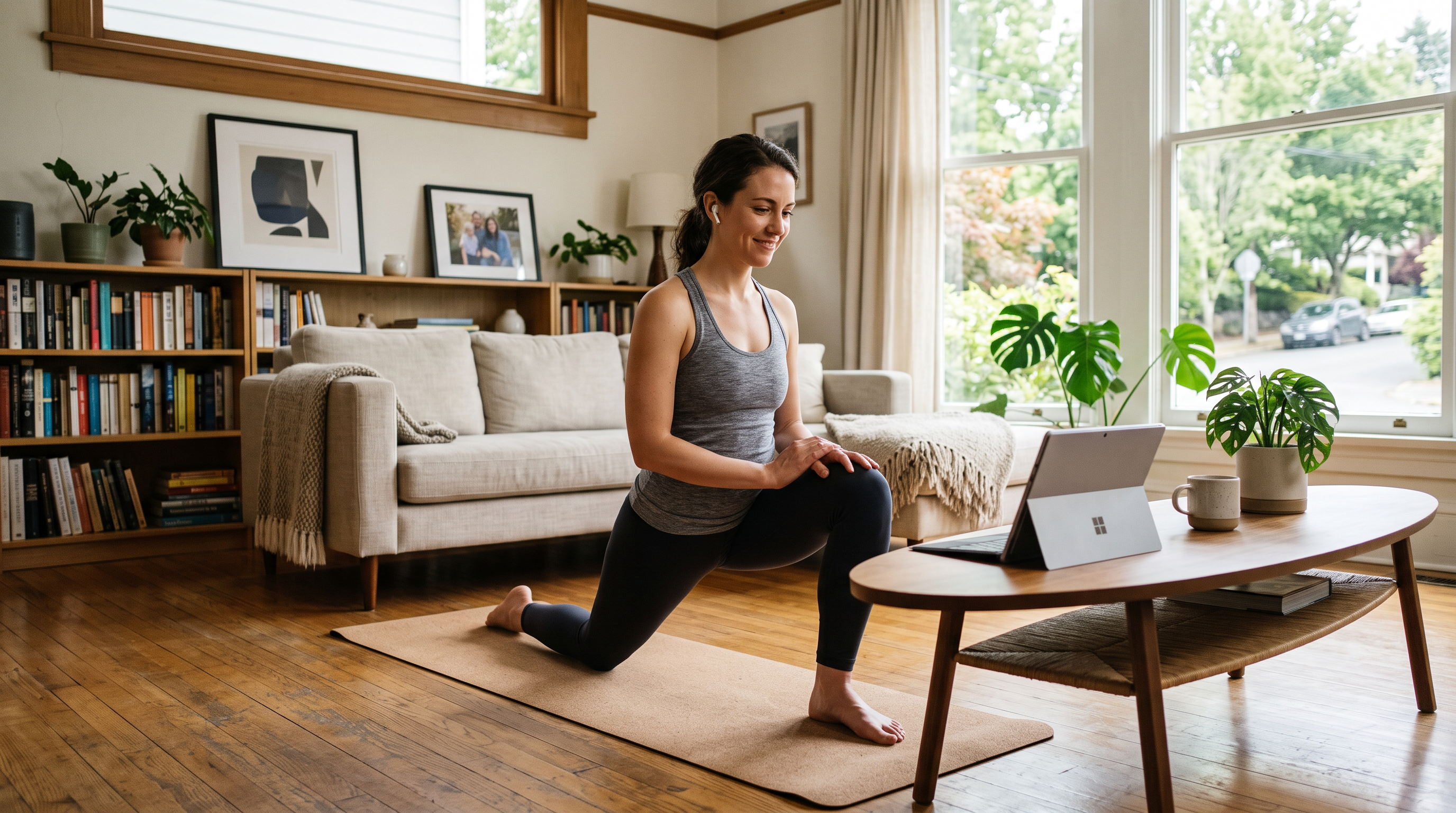 A person following a virtual therapy session at home
