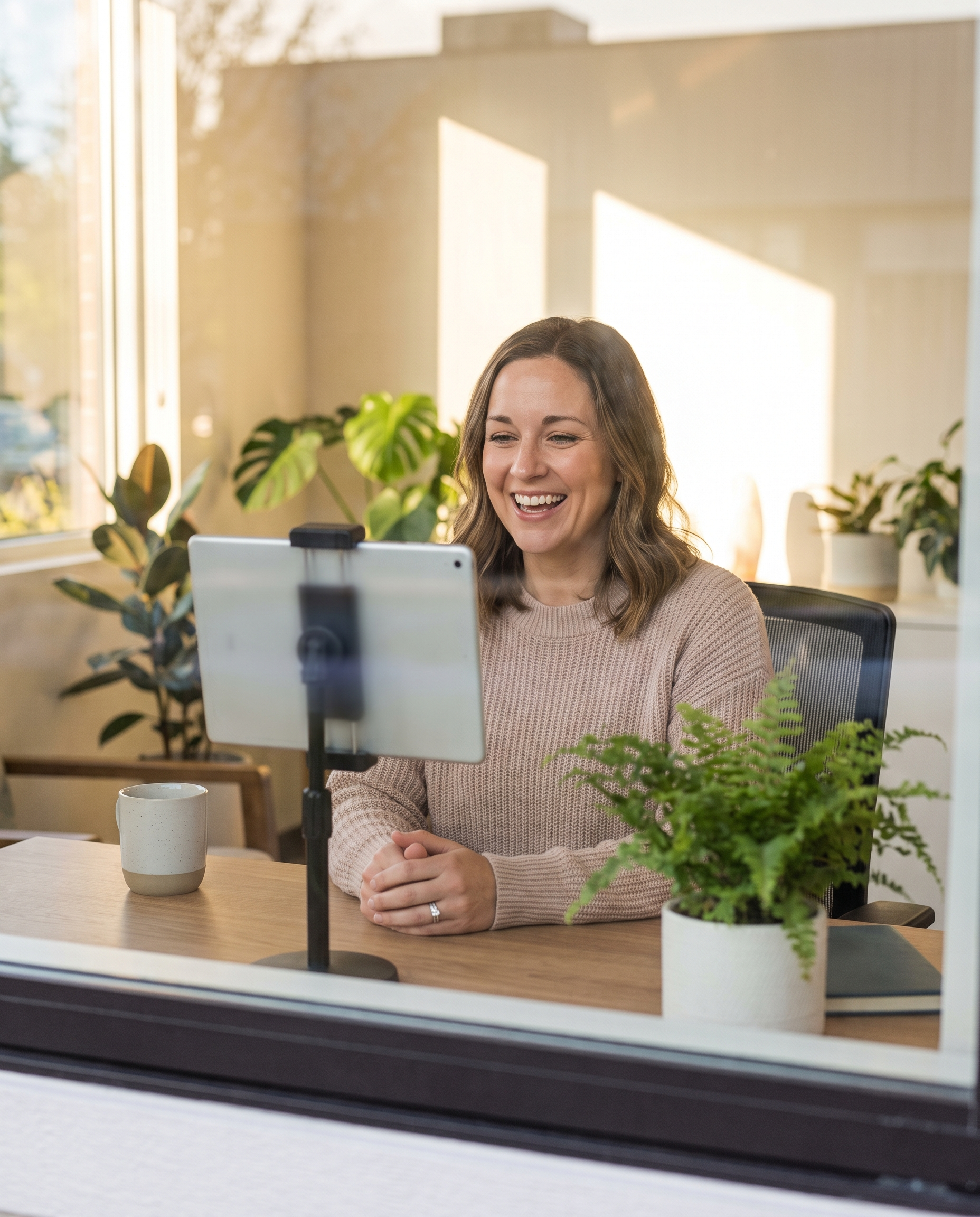 A therapist on a video call consultation