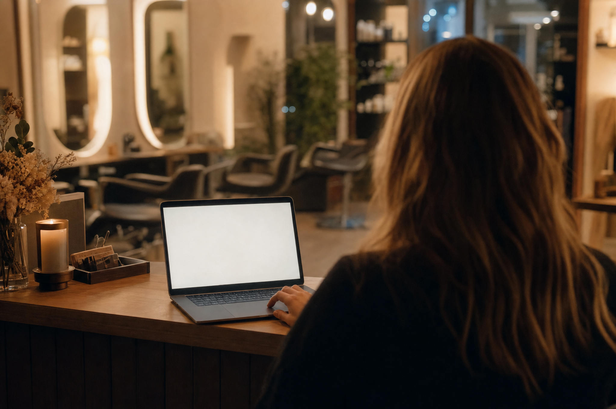 Salon owner trying ChatGPT at the front desk