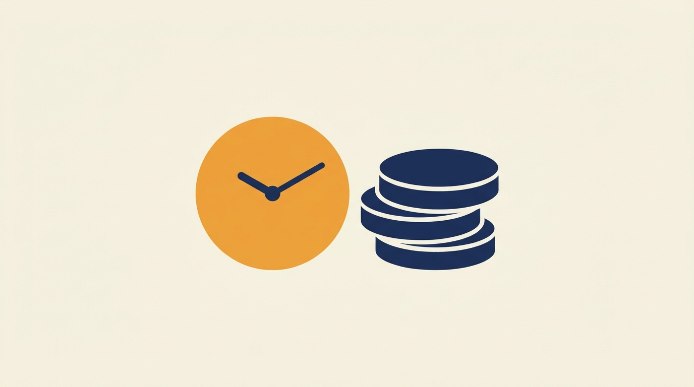 Ilustración de un calendario con monedas y un reloj, sobre planes de pago.