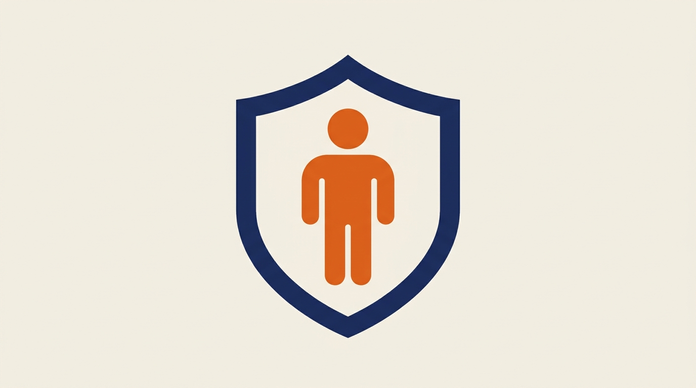 Ilustración de un escudo con la figura de una persona, sobre protección legal.