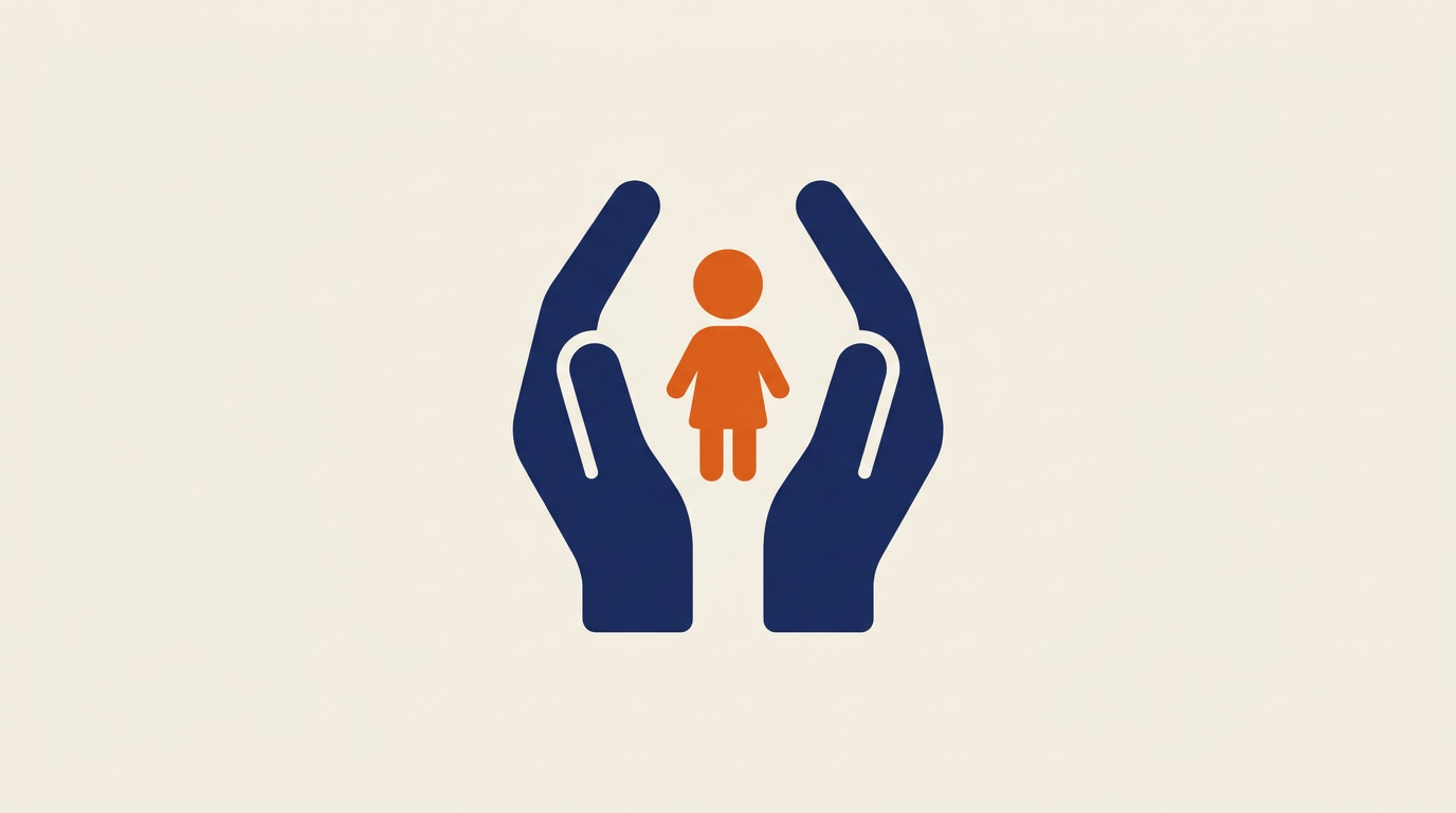 Ilustración de dos manos protegiendo a una figura de niño.