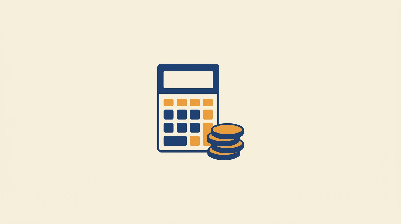 Ilustración de un formulario de impuestos con calculadora y monedas.