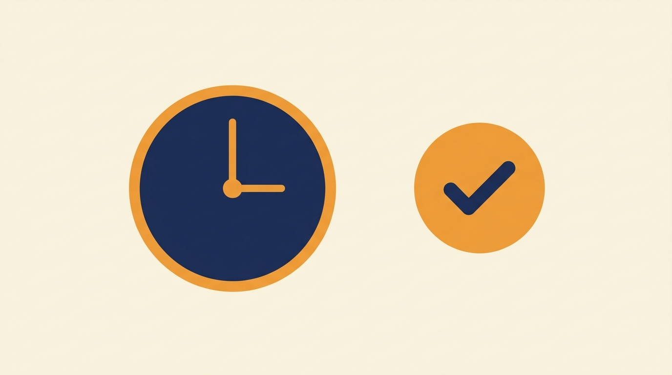 Ilustración de un formulario con un reloj y una palomita.