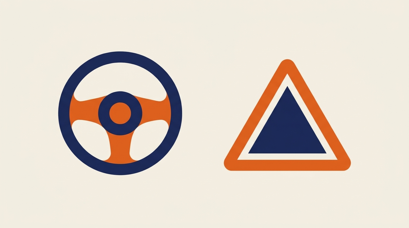 Ilustración de una licencia de conducir con un triángulo de advertencia.