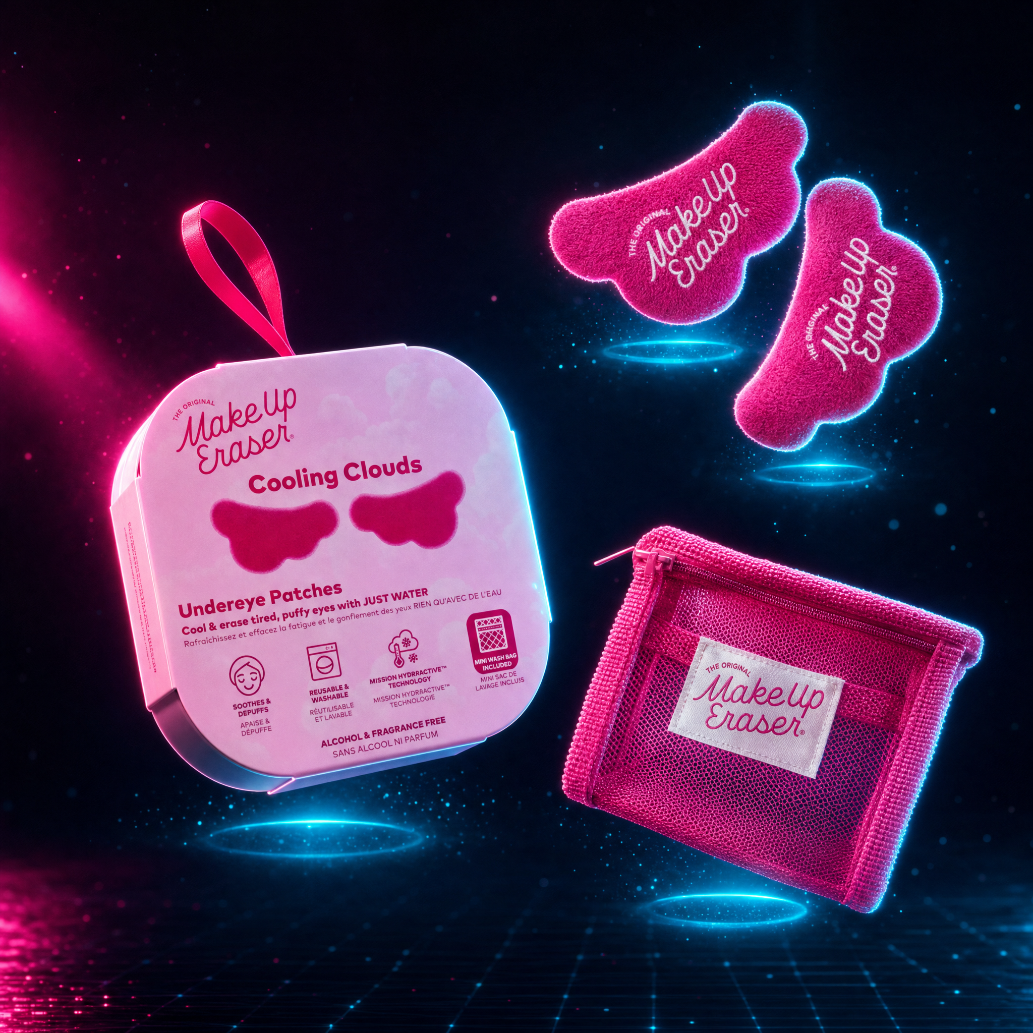 The Original MakeUp Eraser Cooling Clouds Reusable Undereye Patches - Hydroactive Technology Mask Patch Pads for Tired Puffy Eyes and Wrinkles with Mini Washbag Set of 2