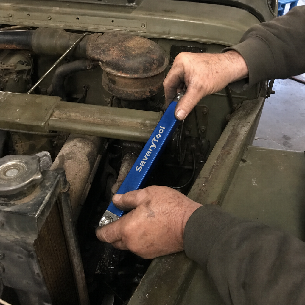 Customer using the SavaryTool wrench in the engine bay