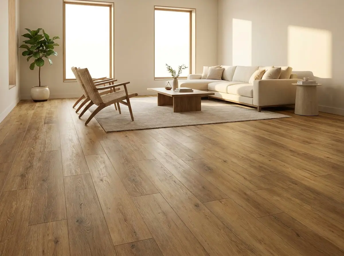 Luxury vinyl plank flooring in a bright modern living space