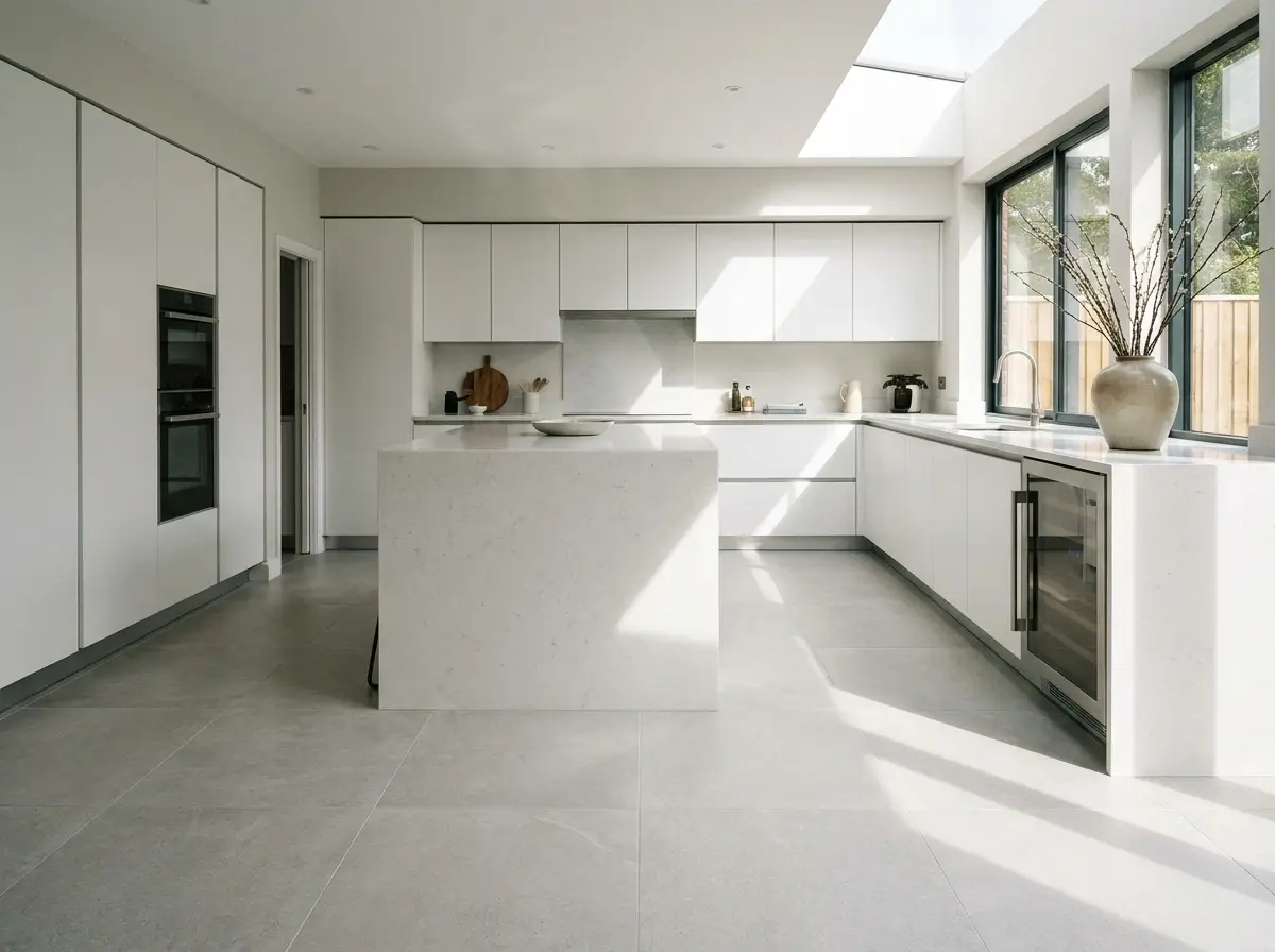 Porcelain tile flooring in a modern kitchen