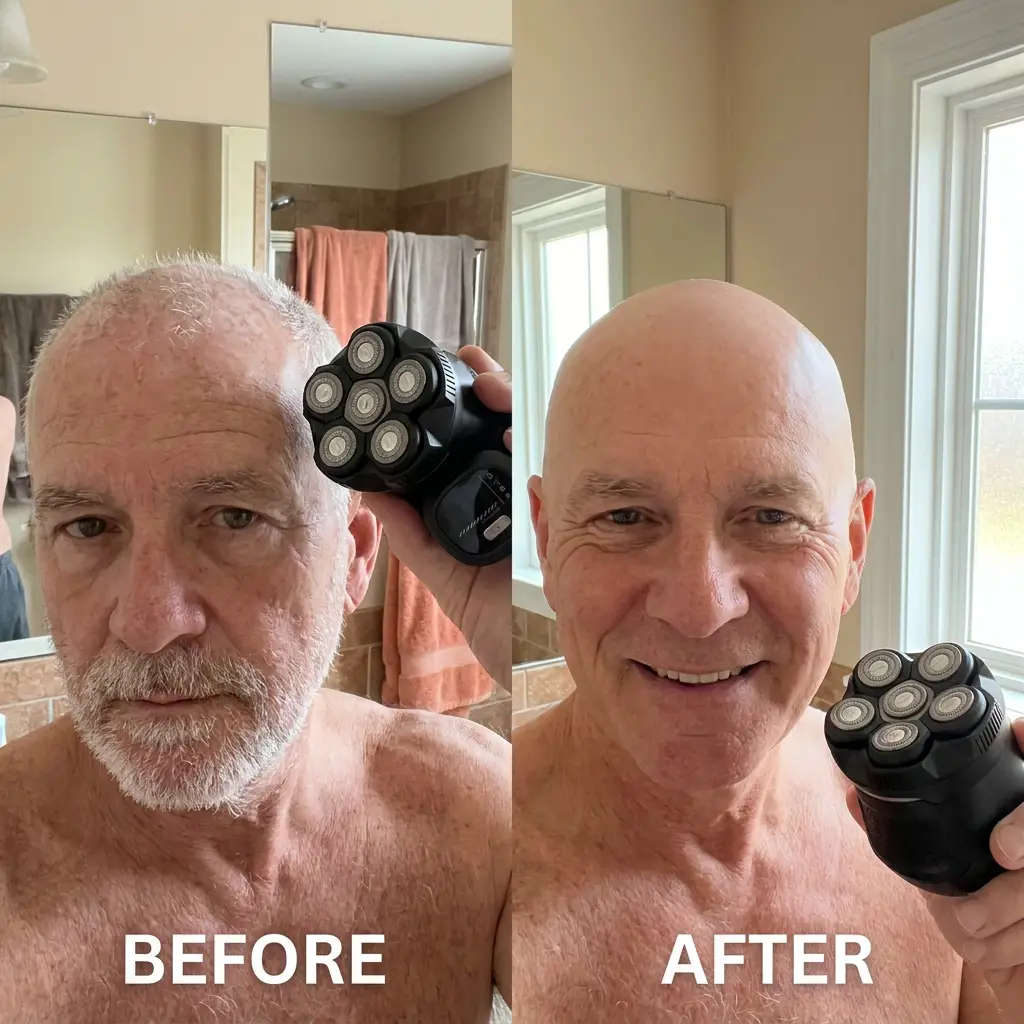 Before and after head shave result