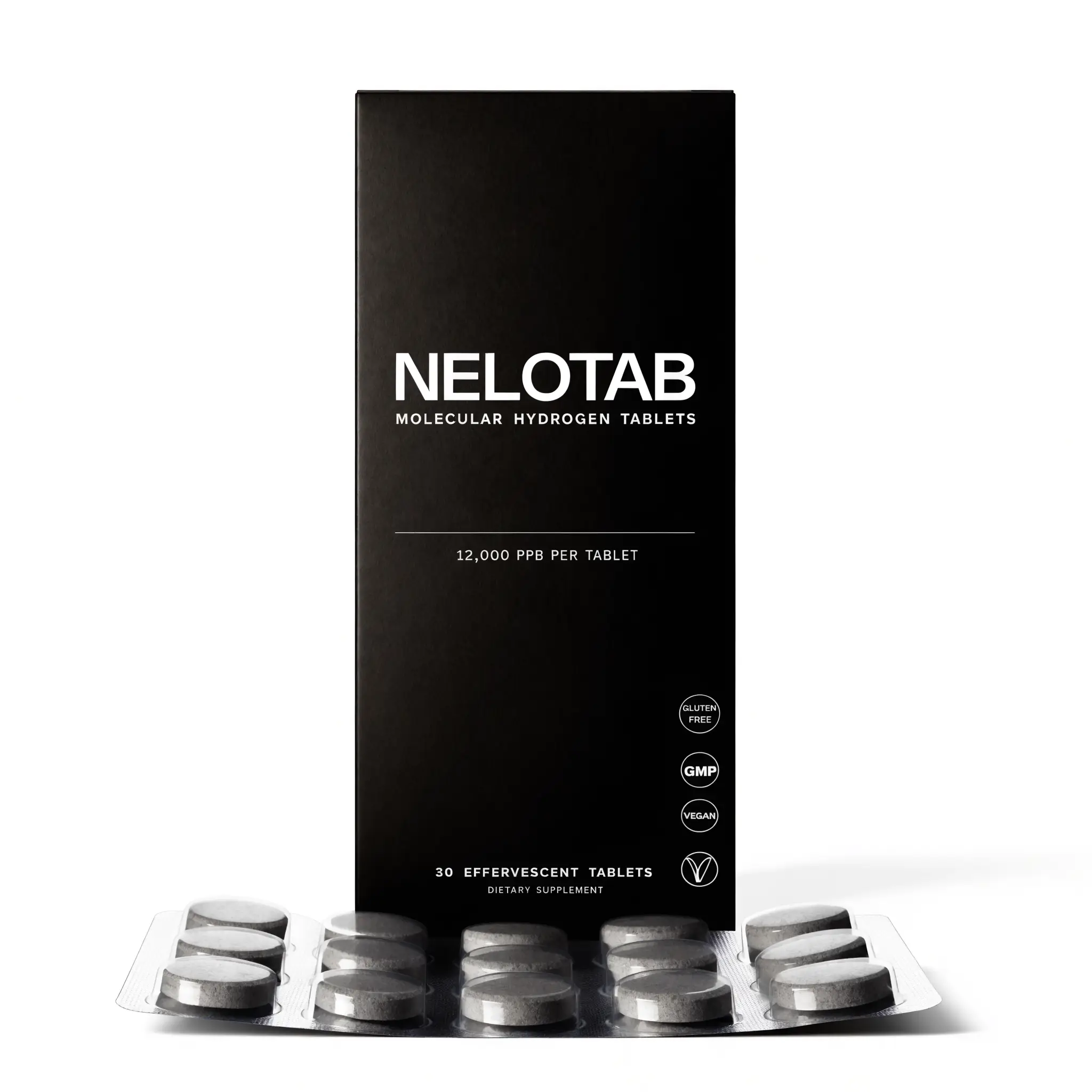NELOTAB Molecular Hydrogen Tablets box and blister pack