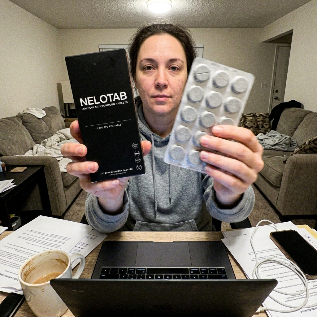 Customer showing NELOTAB to camera
