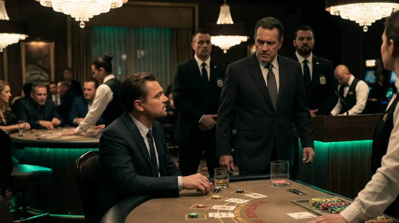 A casino manager approaching a player at a blackjack table