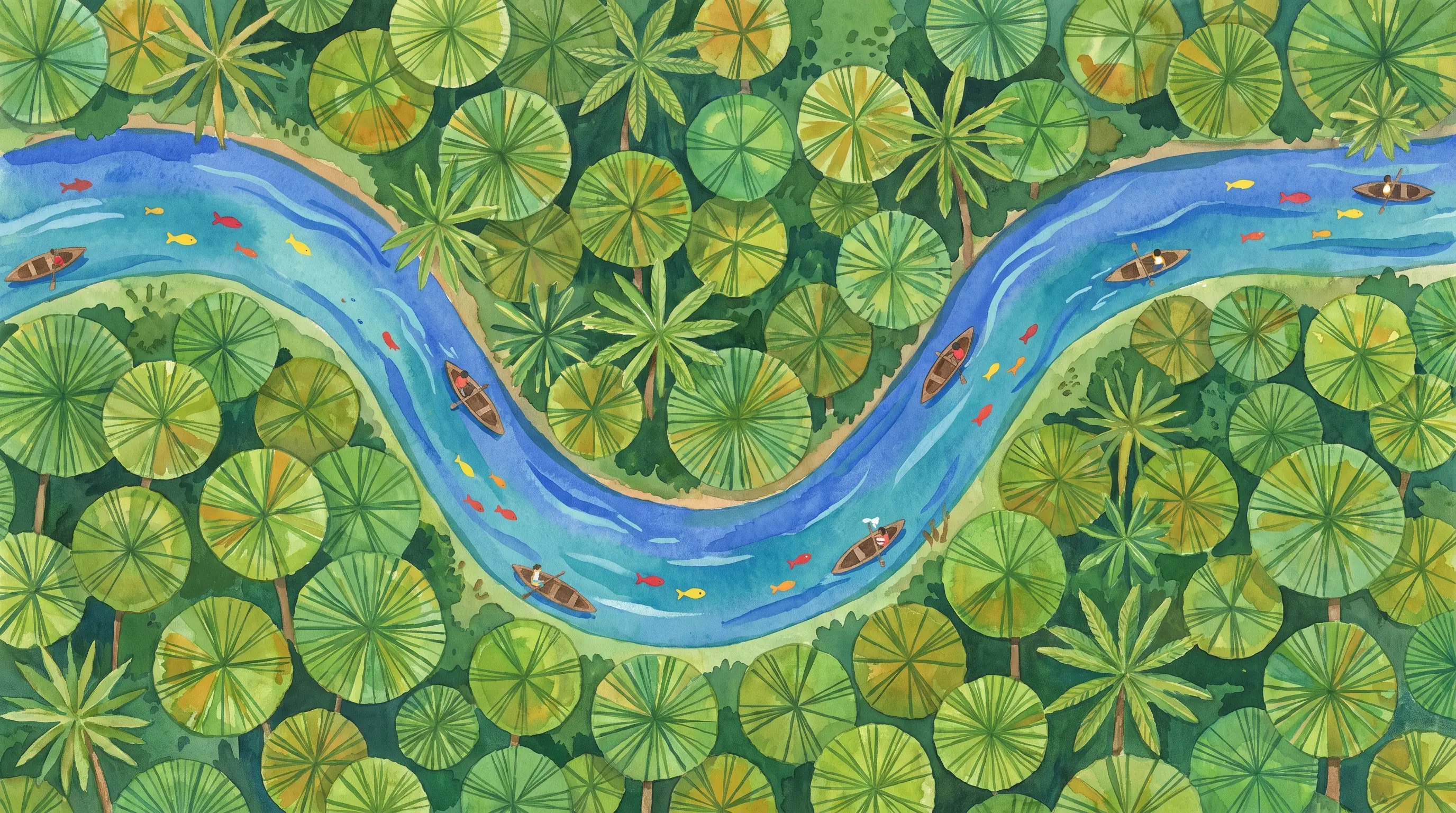 Vista aérea de um rio serpenteando pela floresta