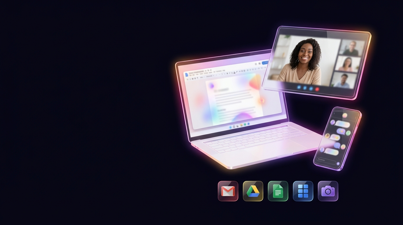 Notebook, tablet e celular integrados com os aplicativos Google