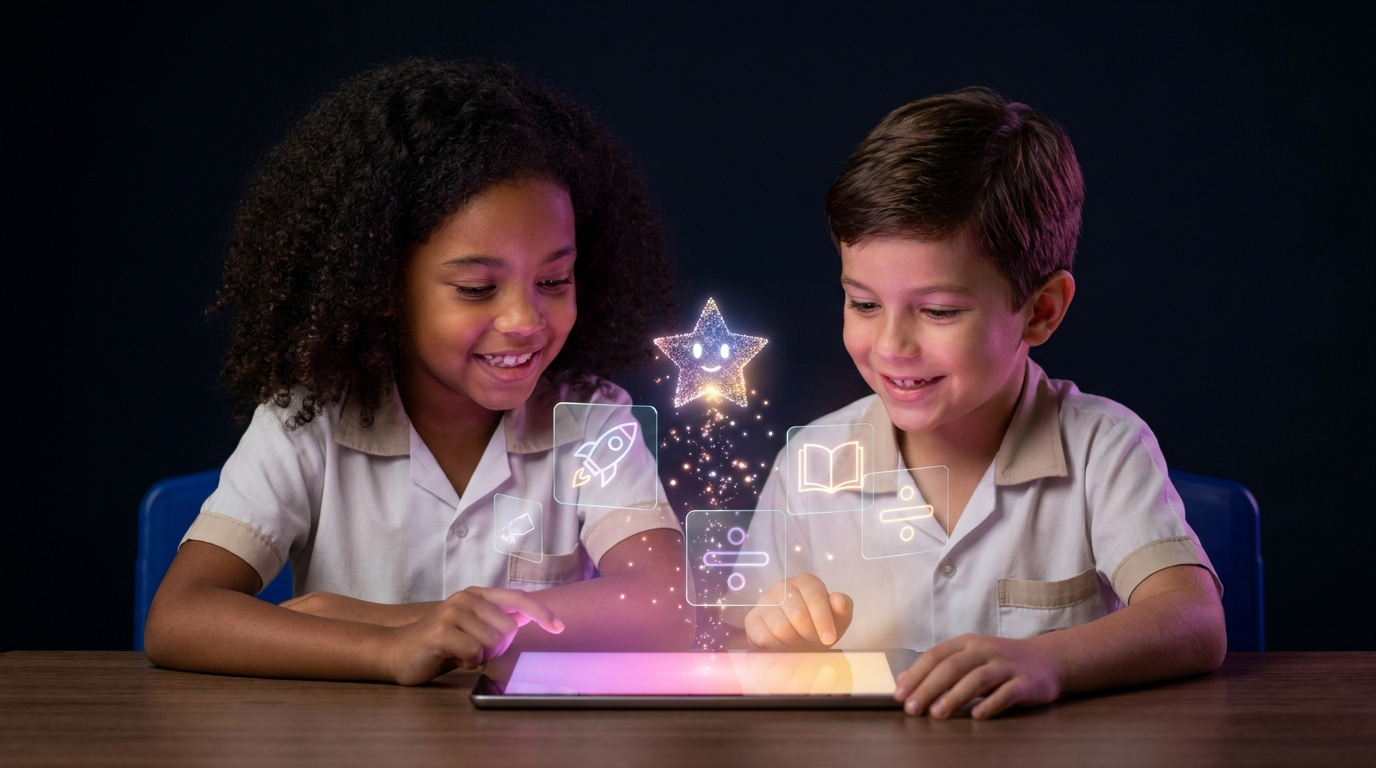 Alunos usando tablet com a inteligência artificial Gemini