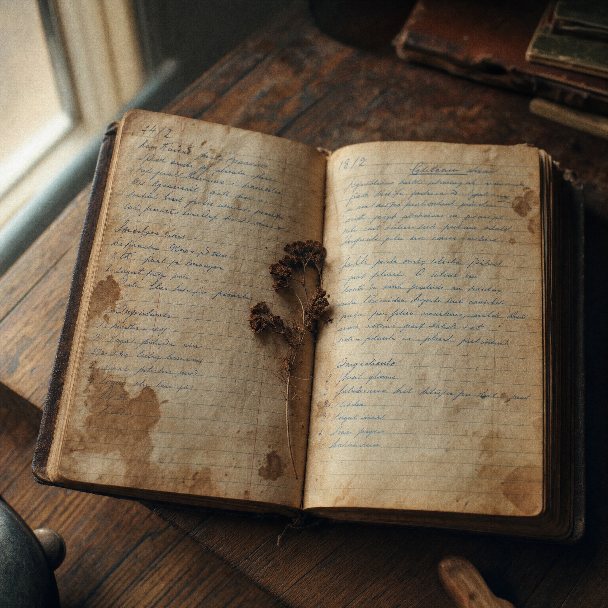 Cuaderno viejo manuscrito abierto