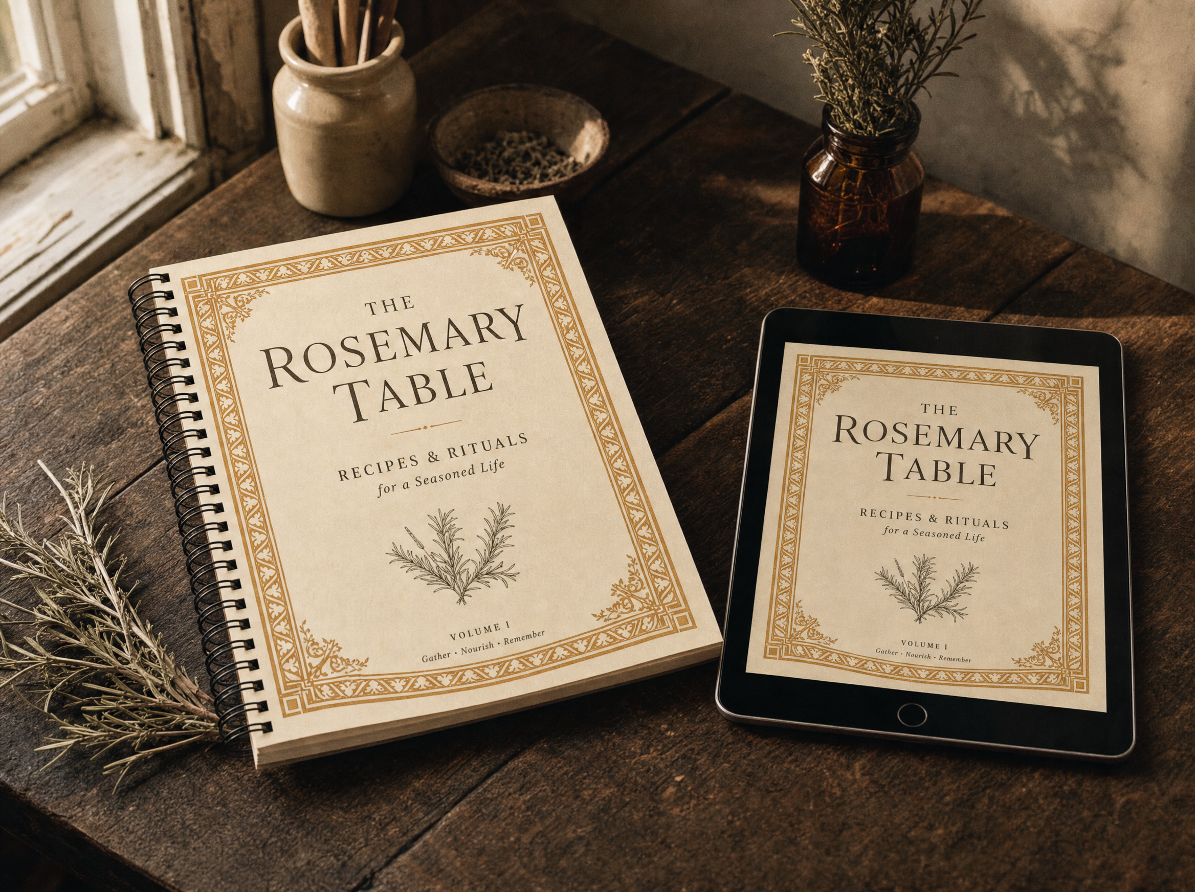 El libro en tablet y en versión impresa y anillada sobre la mesa