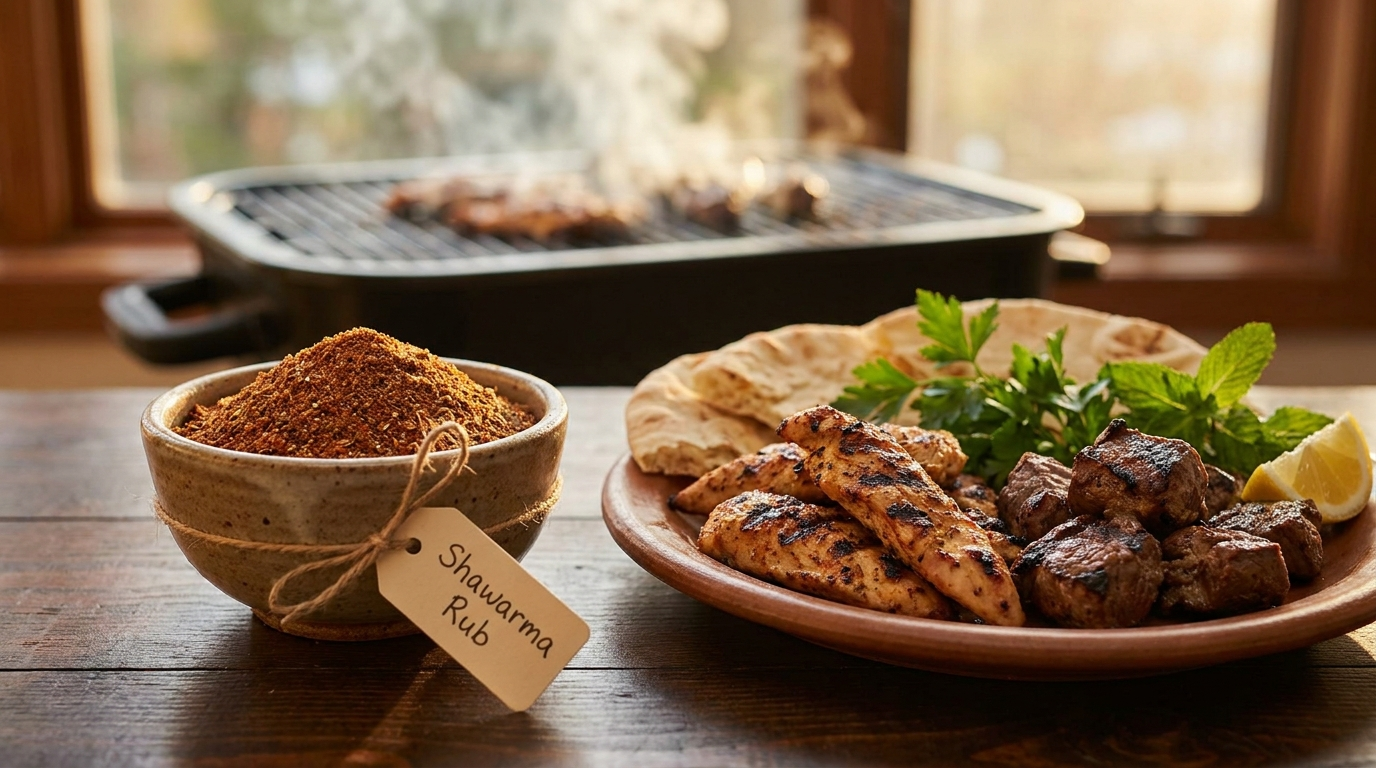 Shawarma Rub mit orientalischer Gewürzmischung und gegrilltem Hähnchen