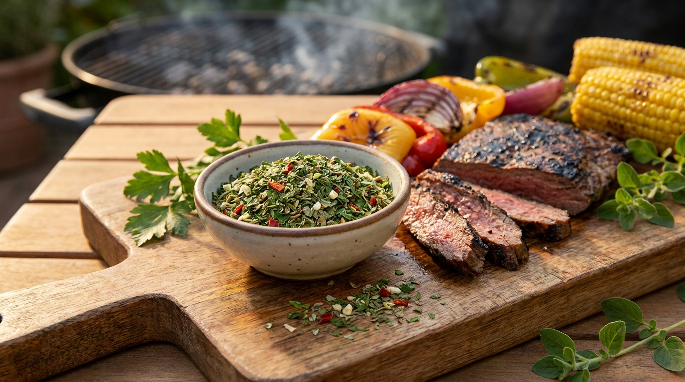 Chimichurri Trockenrub mit Kräutern, Knoblauch und gegrilltem Steak