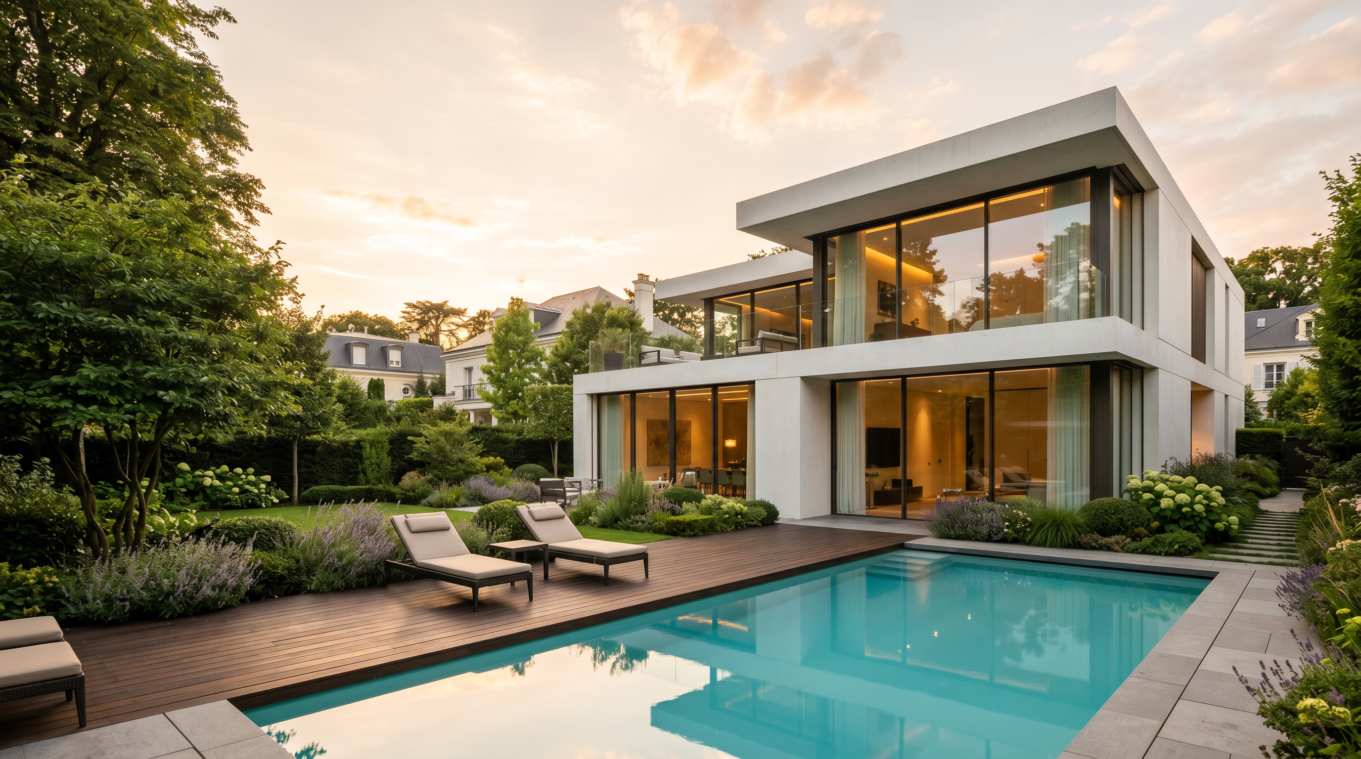 Villa contemporaine avec piscine en banlieue chic parisienne