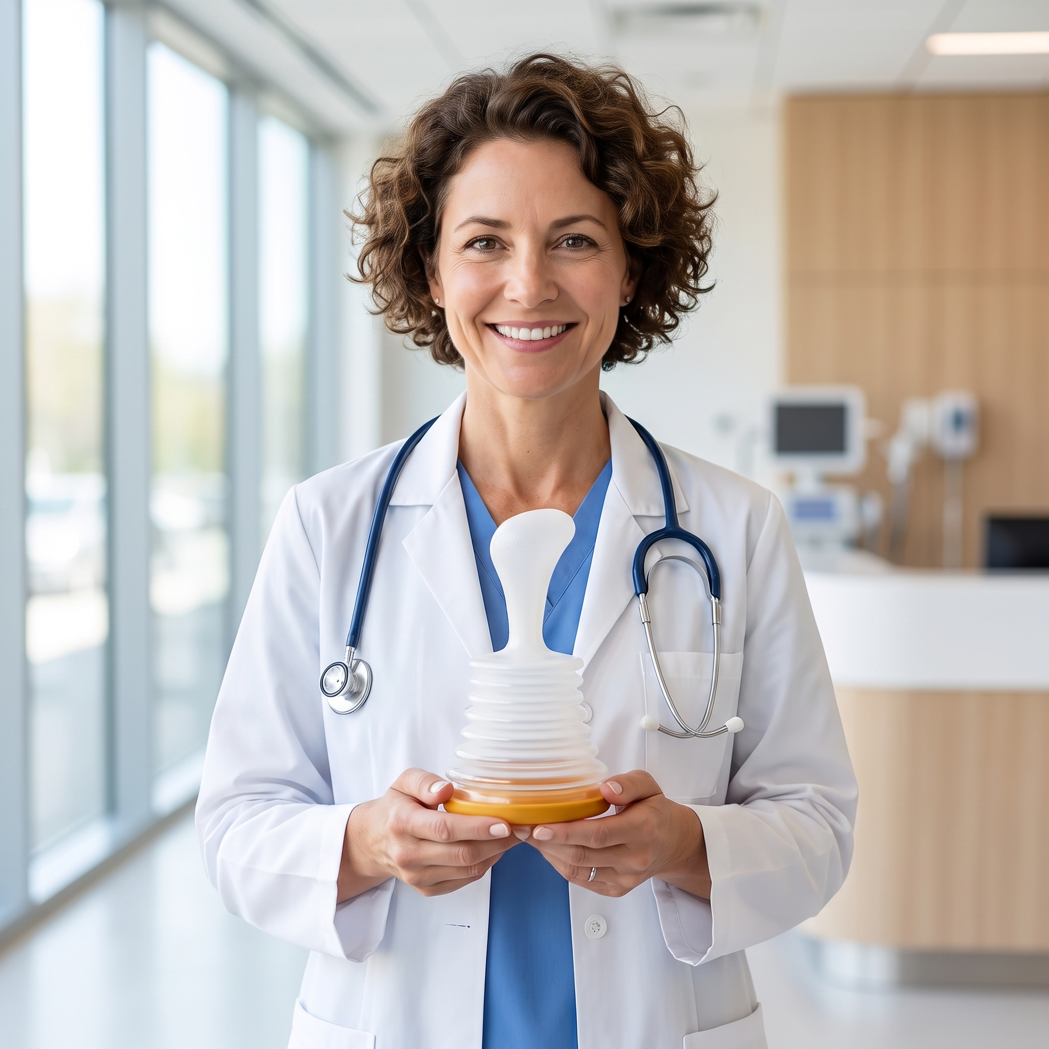 Medical professional holding VitalVac anti-choking device
