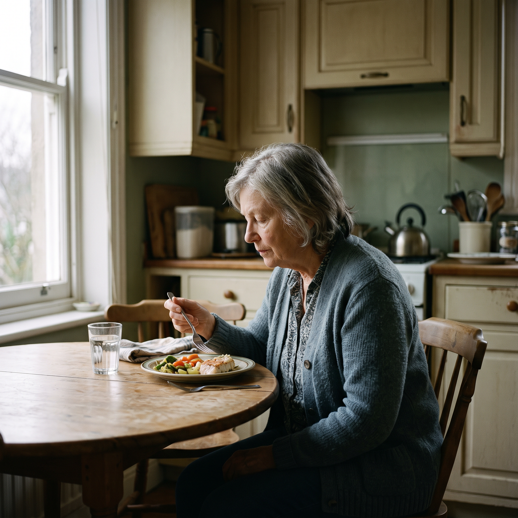 Person eating alone at home