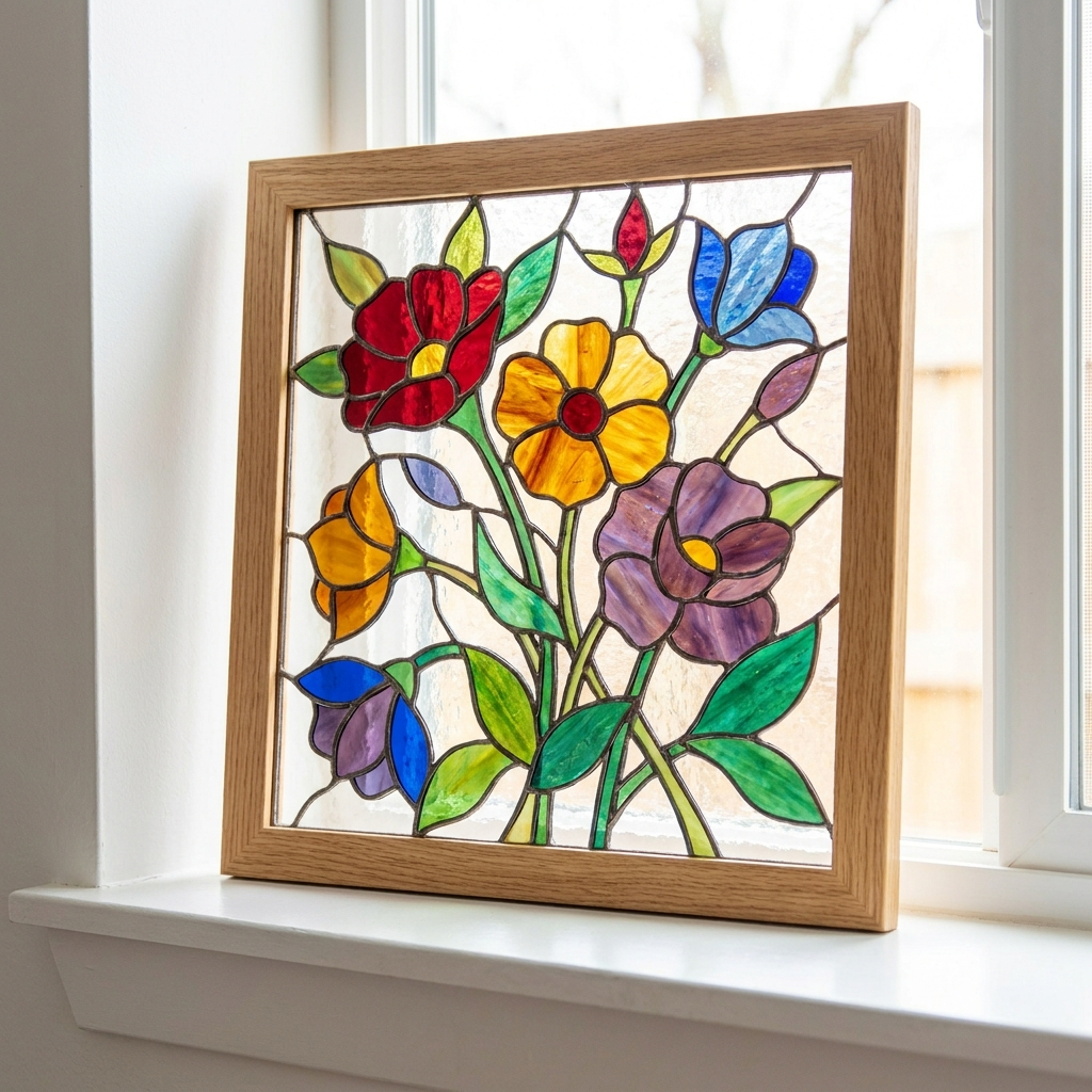 Framed glass floral art