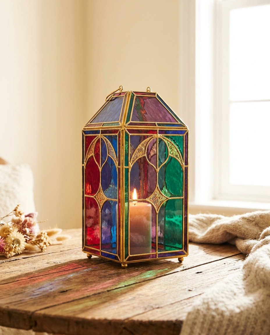 Glowing stained glass lantern