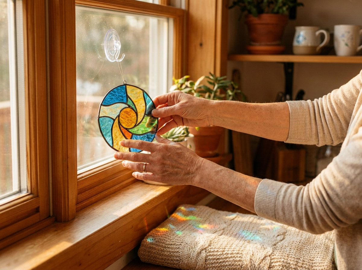 Hanging a suncatcher in the window