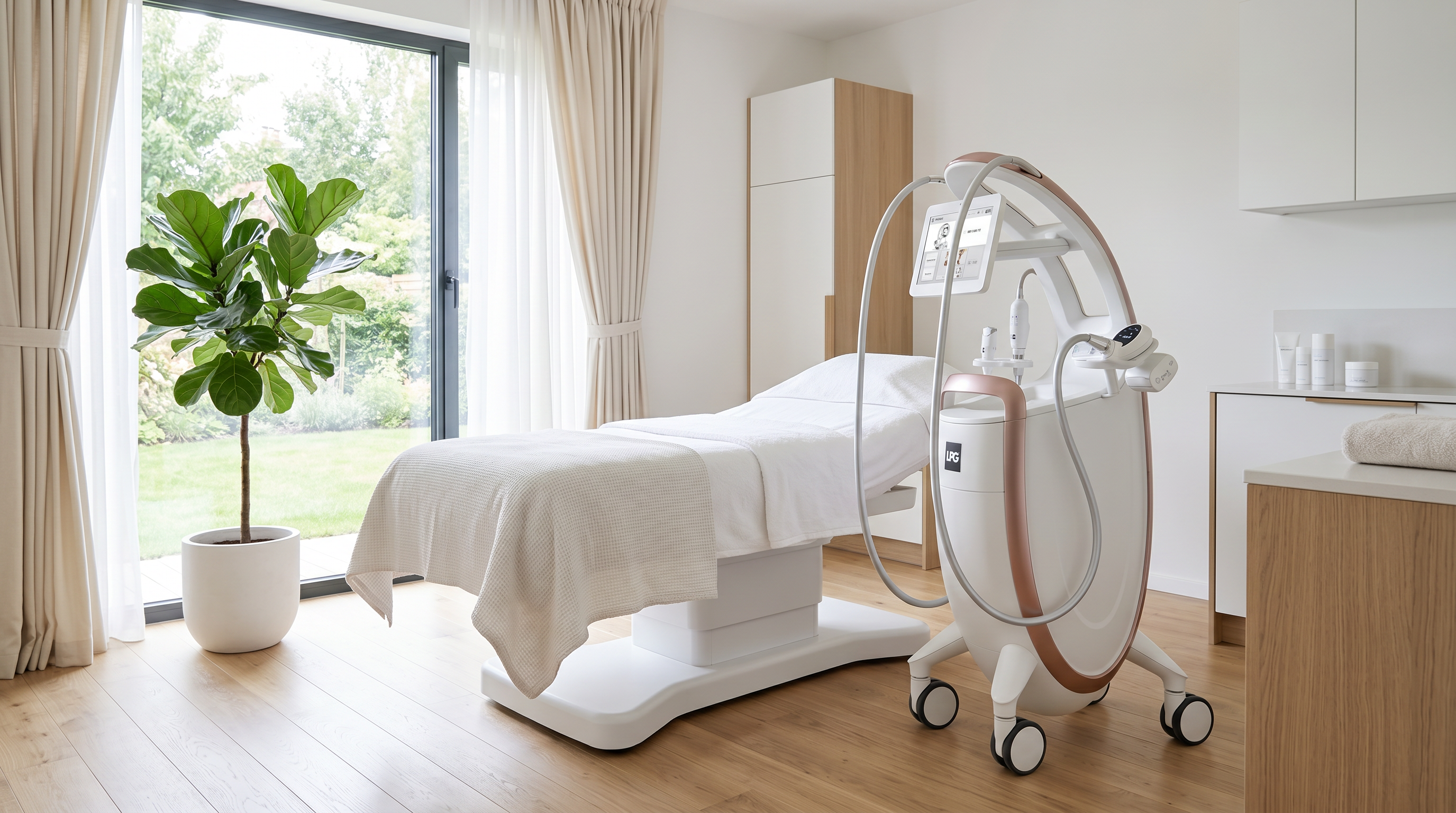 Nowoczesny gabinet endermologii LPG w Estelium w Bielsku-Białej — urządzenie obok łóżka zabiegowego