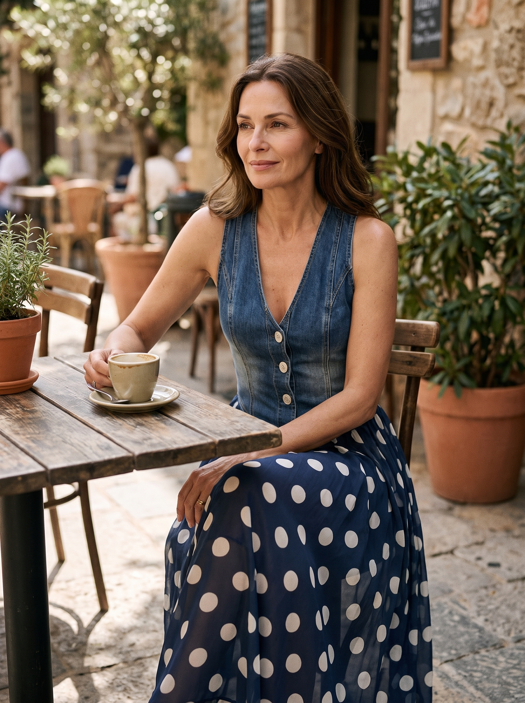 The V-neckline and buttoned bodice on the Bianca