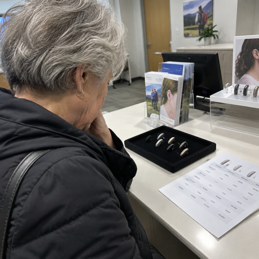 Hearing aid dispensing counter with display models