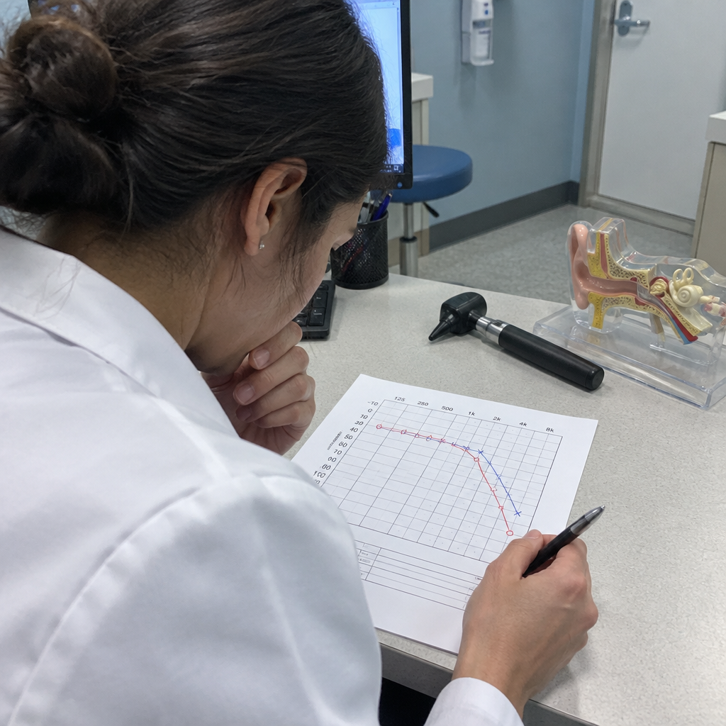 Ear specialist reviewing an audiogram