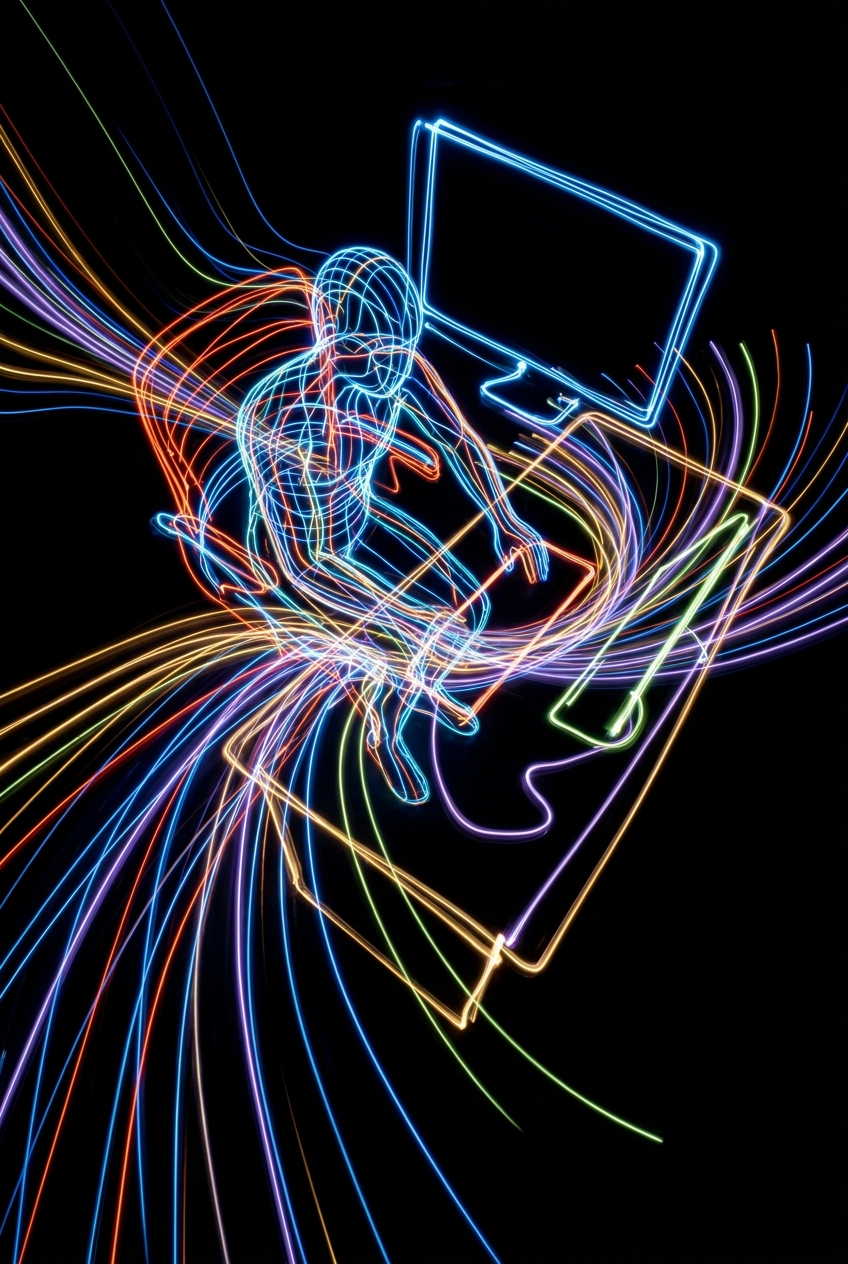 Creator at a computer illustration