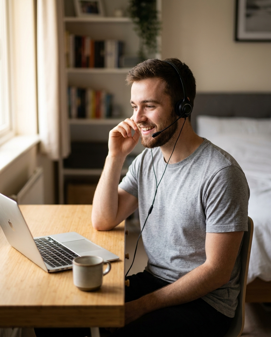A setter working remotely from a laptop