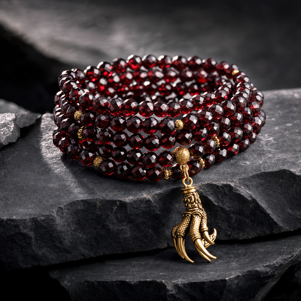 Deep red garnet mala bracelet — Fire element crystal