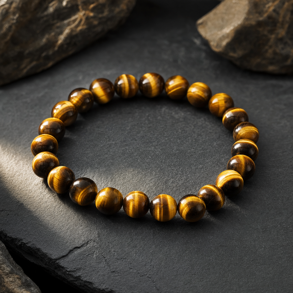 Yellow tiger eye bracelet with chatoyant bands — Earth element