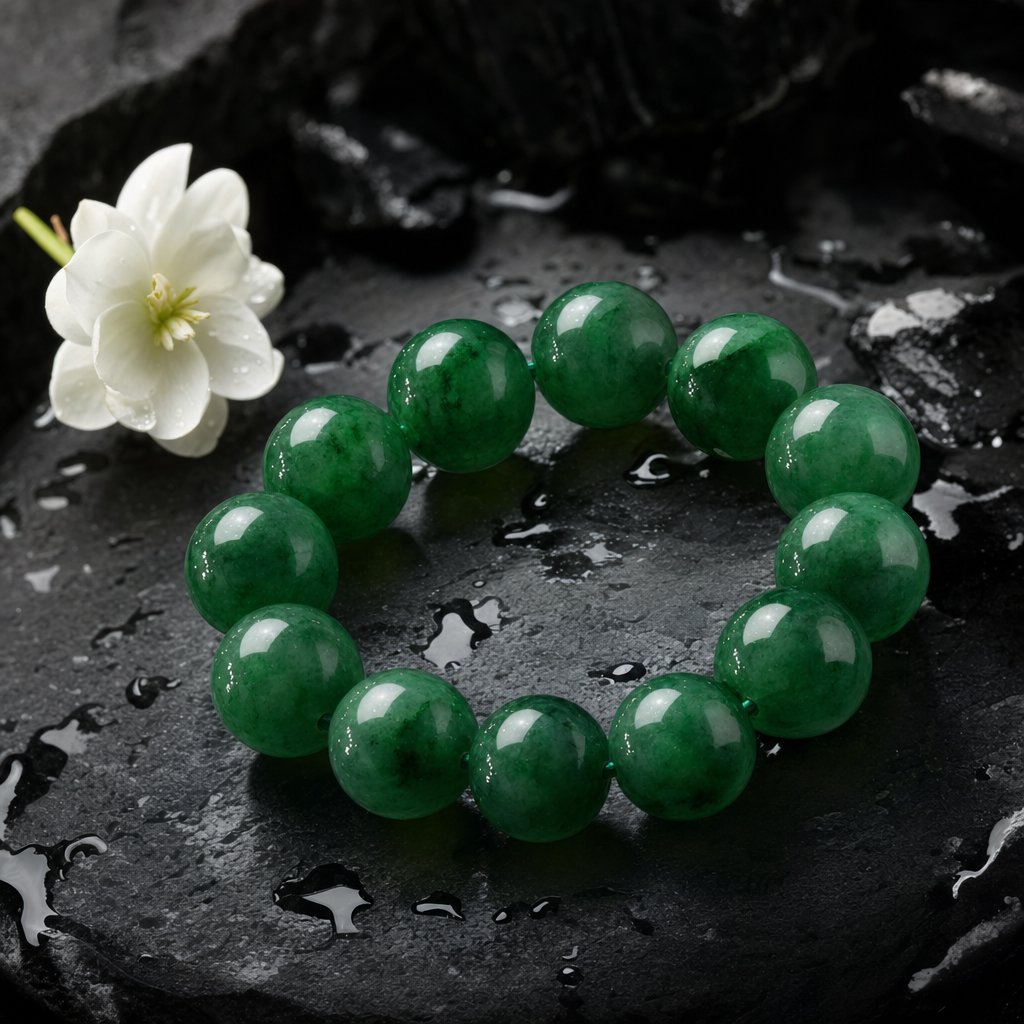 Deep imperial green jadeite bangle bracelet — Grade A Myanmar jadeite