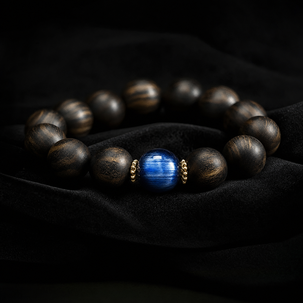 Agarwood round bead bracelet with jade gourd pendant