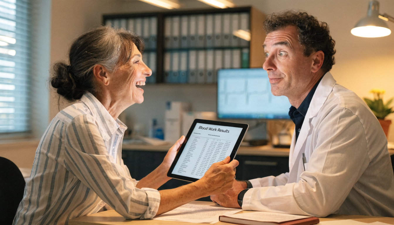 Doctor reviewing improved bloodwork results