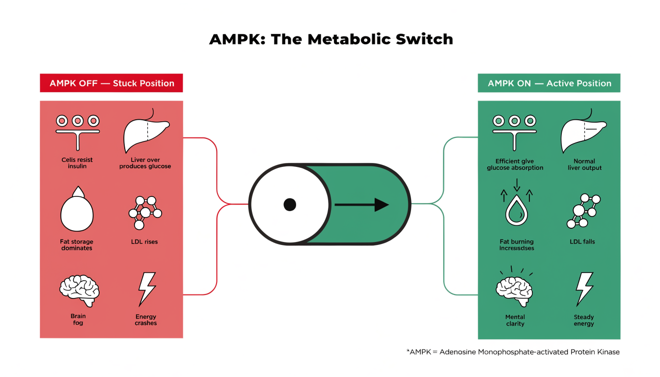 AMPK metabolic switch — on vs off comparison
