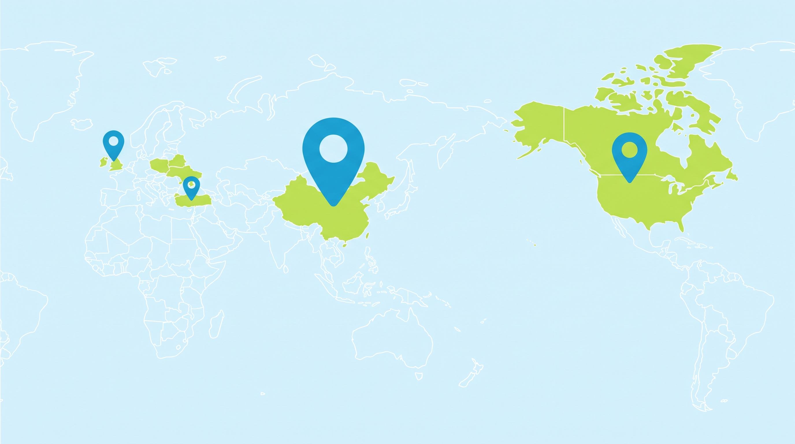 World map with five study-abroad destinations for Uzbek students marked with location pins