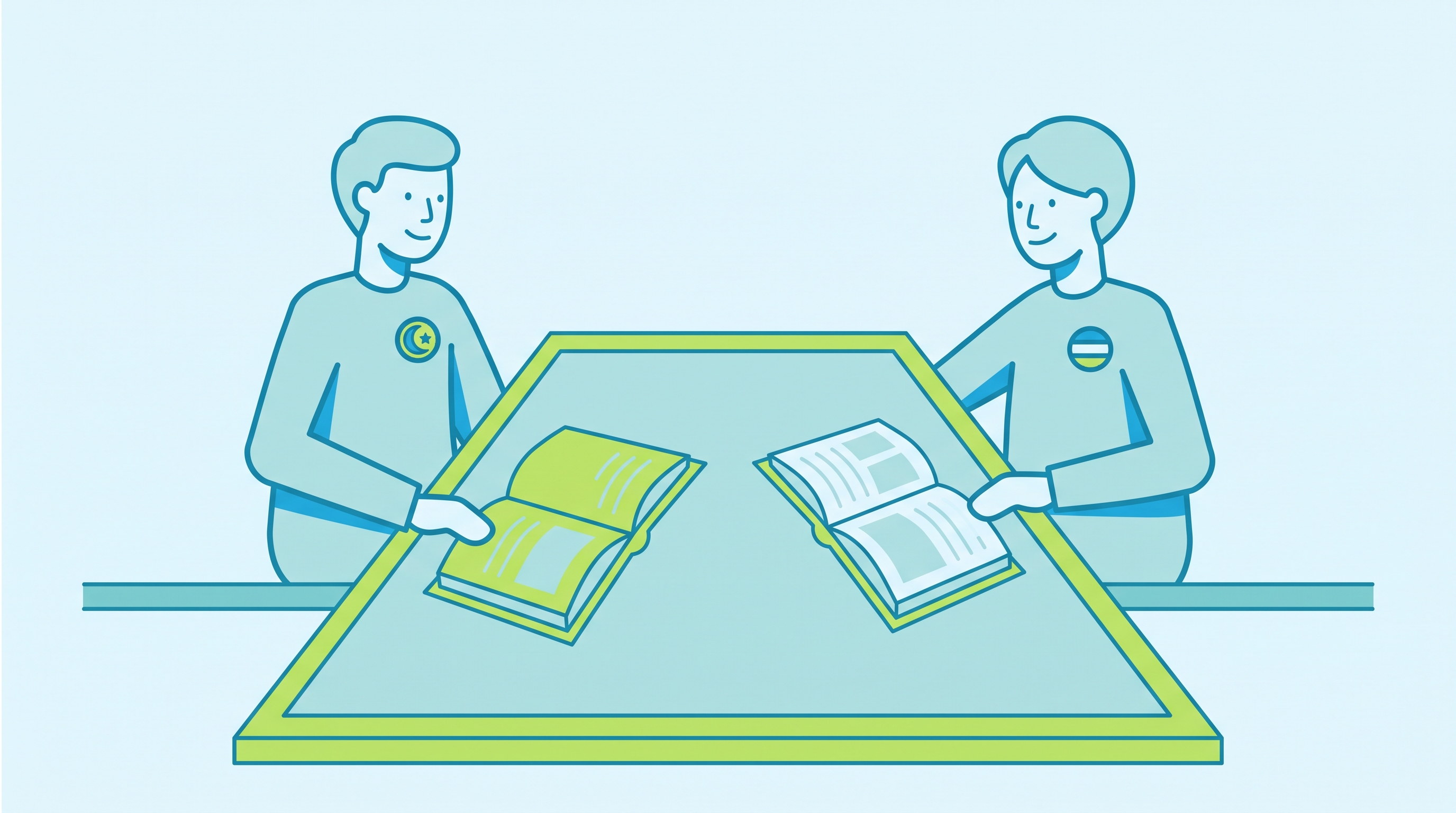 Two students from different countries studying side by side at a library table