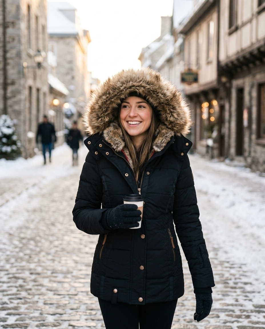 Catharina women's stylish warm winter jacket worn on a cold day